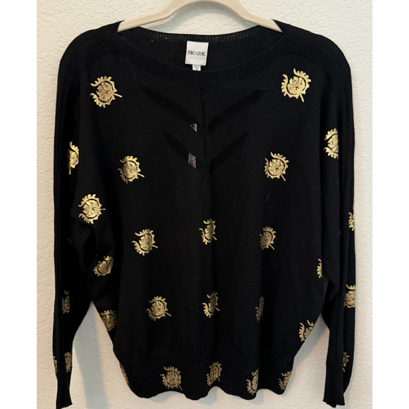 Nic and Zoe Black Sweater with Metallic Gold Womens Sweater - NWT - Size Small - Picture 1 of 7